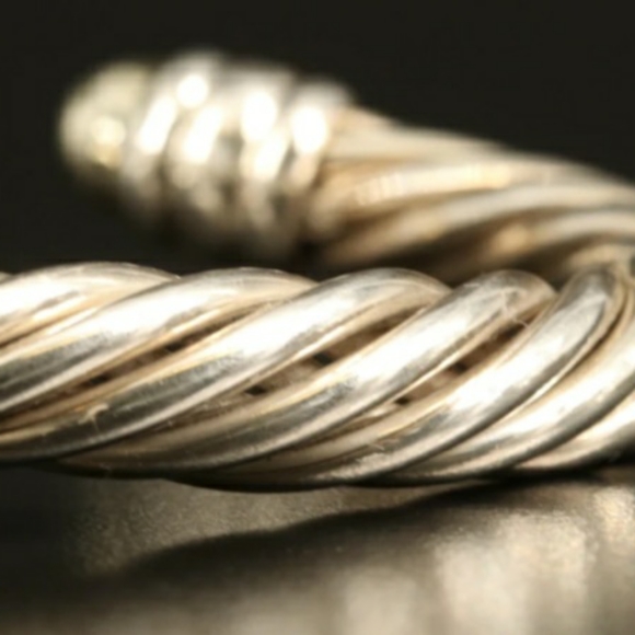 Sterling Silver Bypass Twisted Cable Cuff Bracelet Bangle - Picture 4 of 5